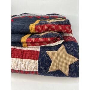 Vintage Patriotic American Flag Quilt Cotton 95x87 Americana Floral Blanket